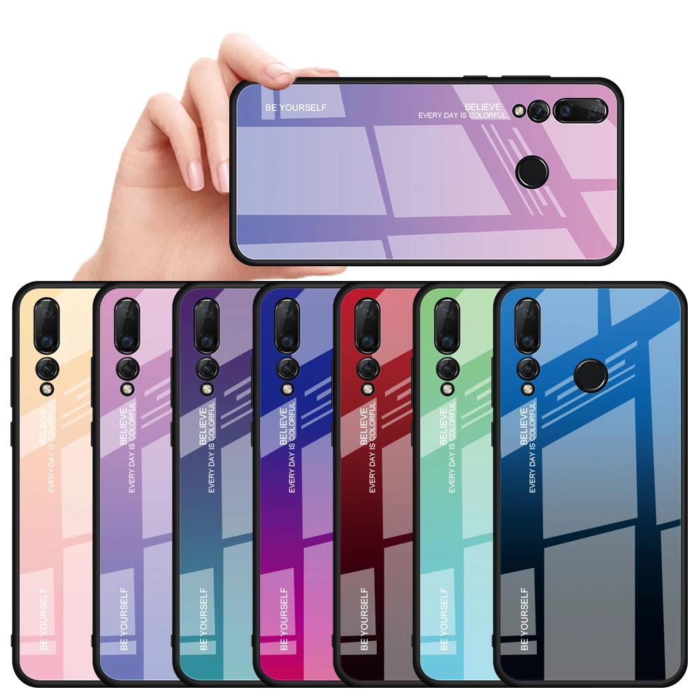 Real Tempered Glass Case for Huawei P20 P30 Pro Mate 20 10 Lite Nova 4 3 3i Honor 9 VIEW Gradient Color Luxury Soft Cover | Мобильные