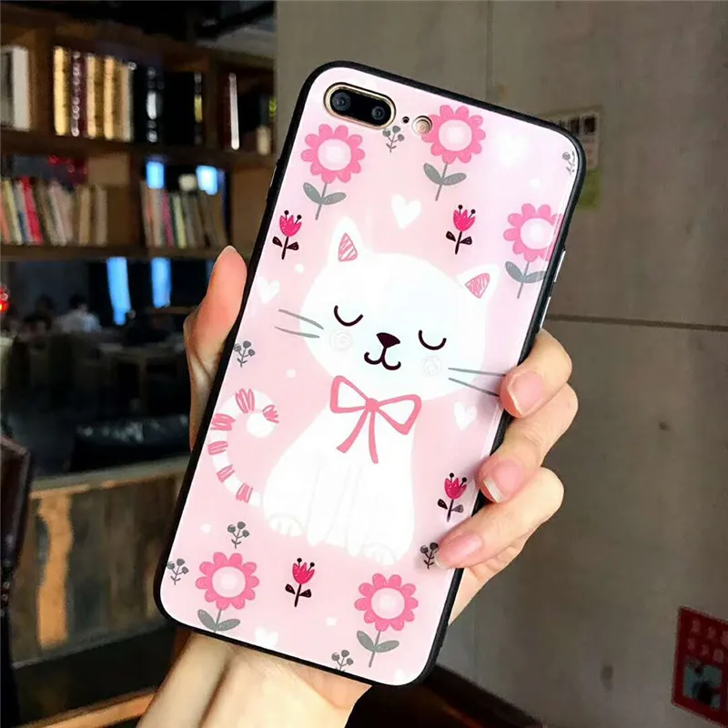 Мультфильм милый кролик Кошка телефона Чехлы для iPhone 6 6s 7 8 плюс цветок любви