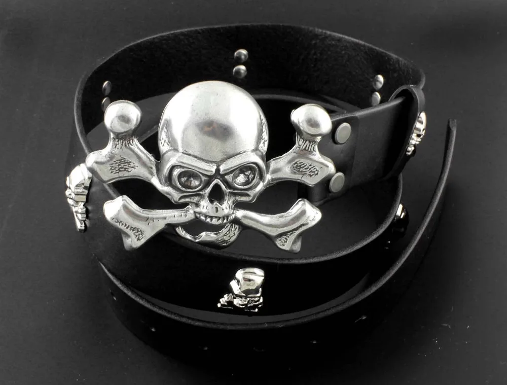 Мужской ремень из натуральной кожи с черепами металлический панк Рок Dope Biker |