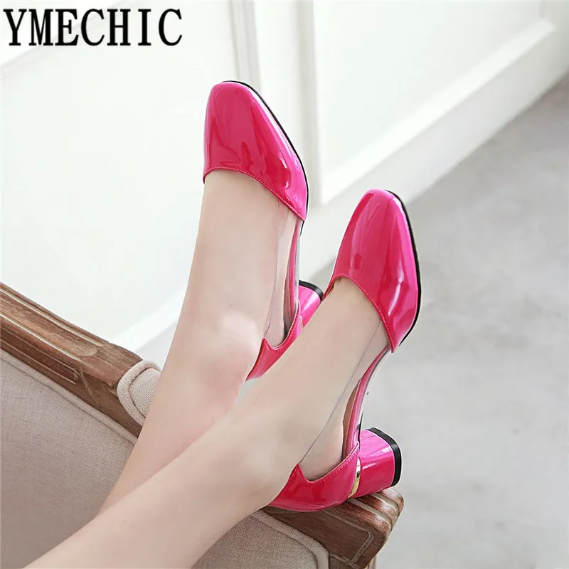 YMECHIC 2019 модные весенние женские туфли на среднем высоком каблуке розовые
