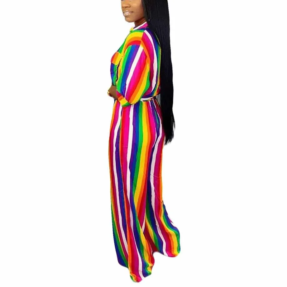 Сексуальный цельный комбинезон в радужную полоску женский с короткими рукавами