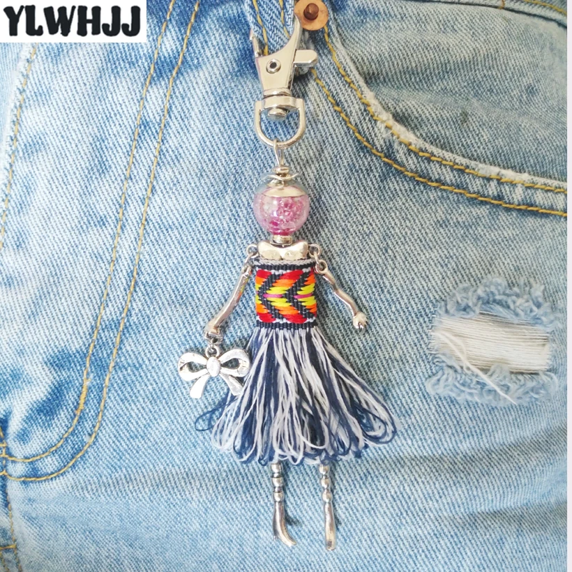 YLWHJJ new girl cute handmade brand colorful tassel bag doll keychain car pendant women key chain fashion hot statement jewelry | Украшения