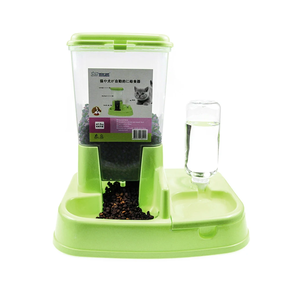 Multifunction 2In1 Pet Automatic Feeder Dispenser Dog Cat Drinking Feeding Bowl Dog Water Bottle Large Capacity Food Container
