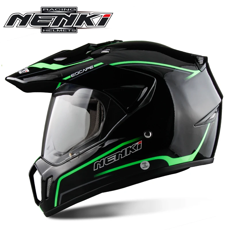 Bright Black Green NENKI, черный мотоциклетный шлем, мотоциклетный шлем с полным лицом, мужской шлем для мотокросса, мотоциклетный туристический гоночный шлем, мотоциклетный шлем - Цвет: Bright Black Green
