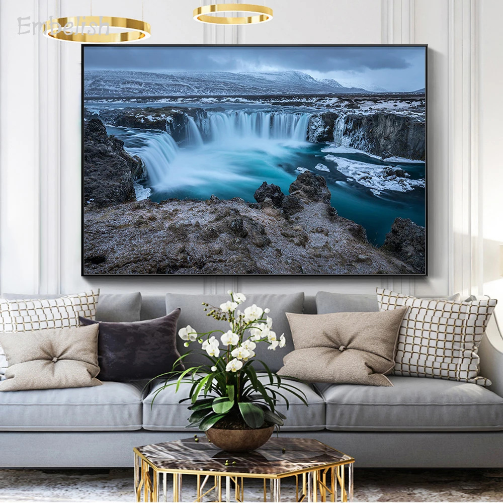 

Embelish 1 Pieces Hot Selling Waterfall Landscape Wall Large Poster For Living Room HD Print Canvas Paintiing Home Decor Picture