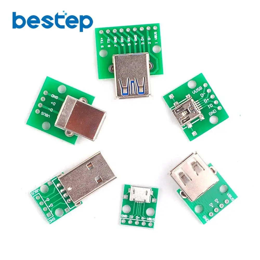 6 шт. USB преобразователь для DIP адаптера 2 54 мм печатная плата 0 3 01 Φ каждый 1 DIP|usb 3.0|usb