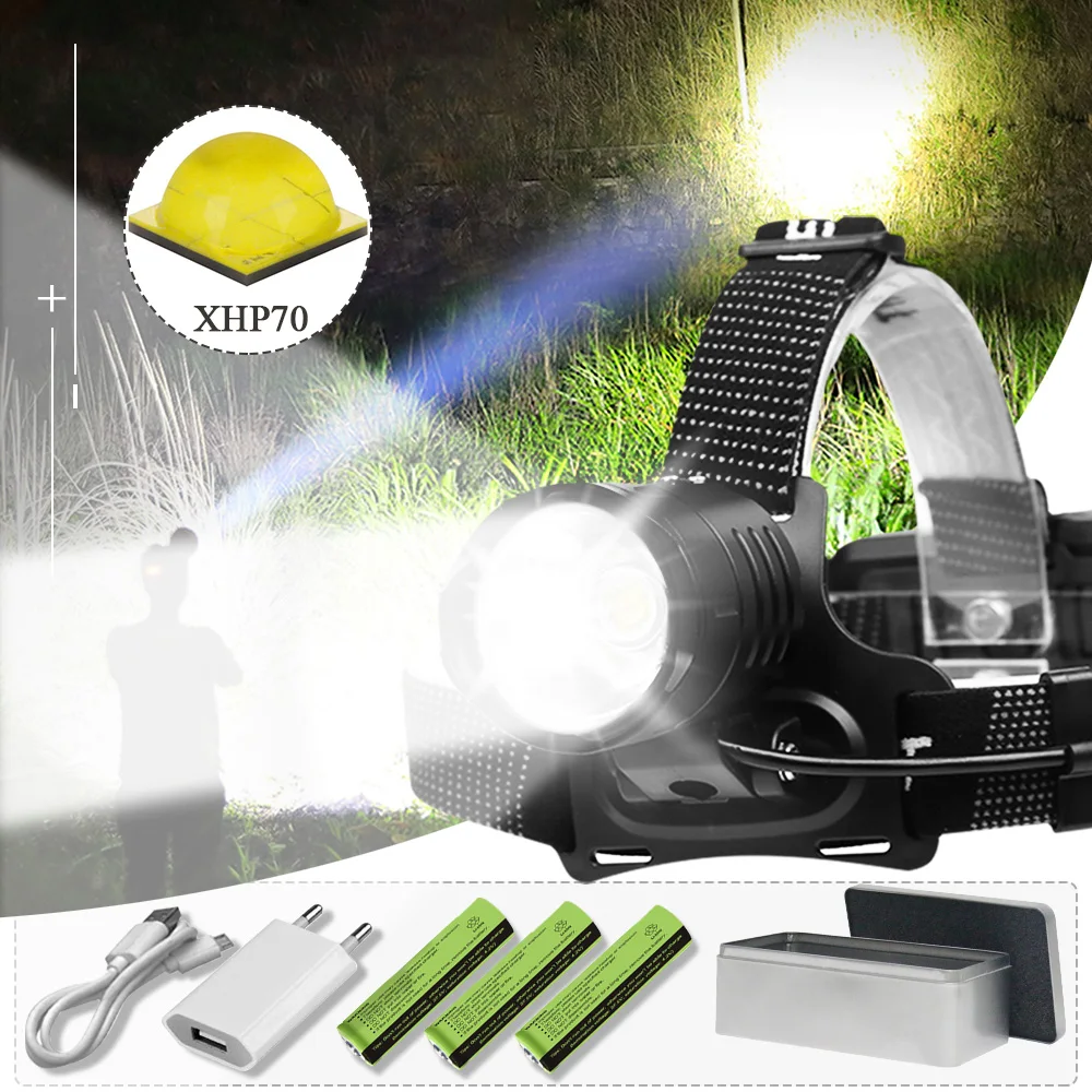 Мощный светодиодный налобный фонарь XHP70 usb перезаряжаемый аккумулятор 18650 XHP70.2 XHP50
