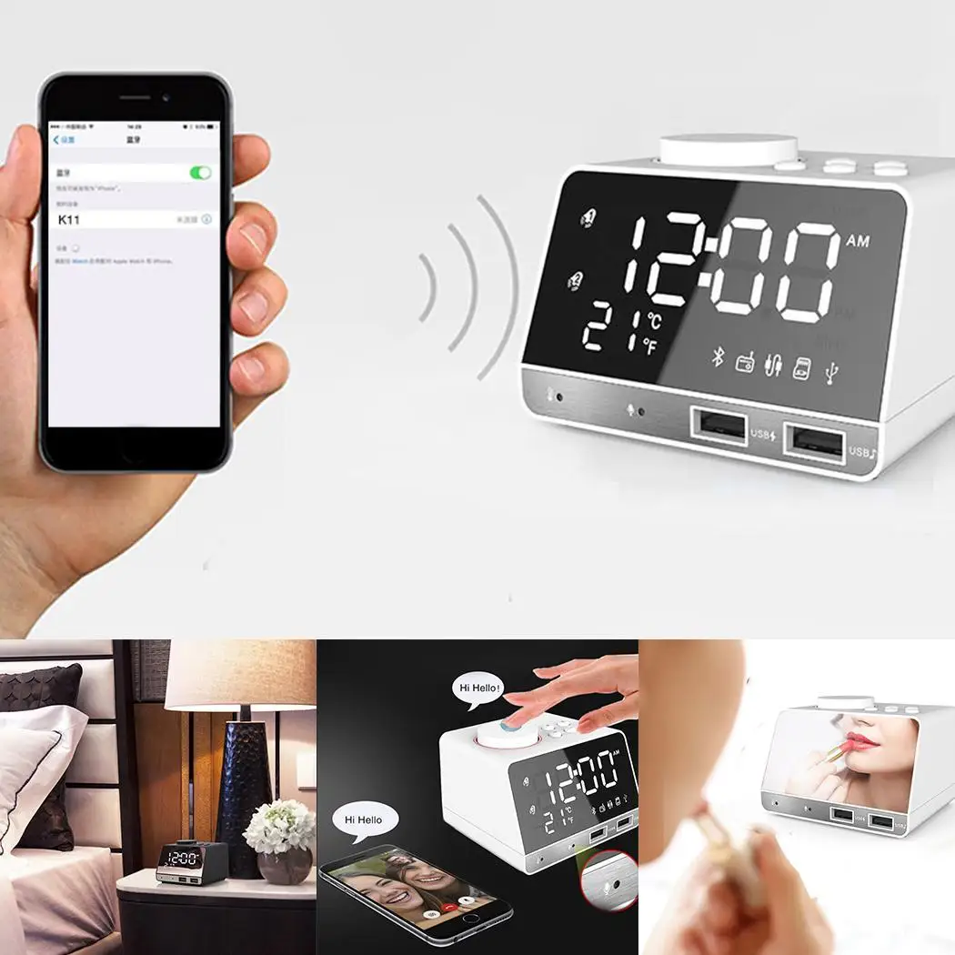 Многофункциональный светодиодный Будильник беспроводной Bluetooth USB музыкальный