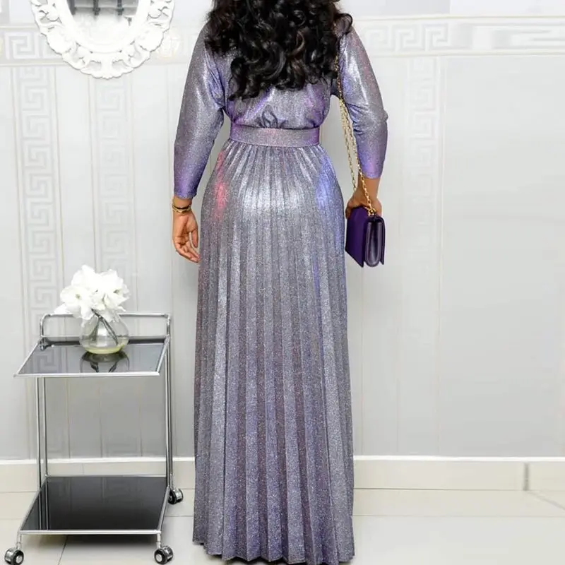 Осень 2019 блестящее длинное платье женское Плиссированное сексуальное с глубоким