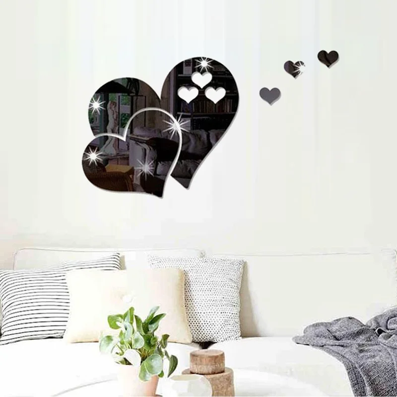 Зеркальные настенные акриловые наклейки в форме сердца 20 см|Декоративные
