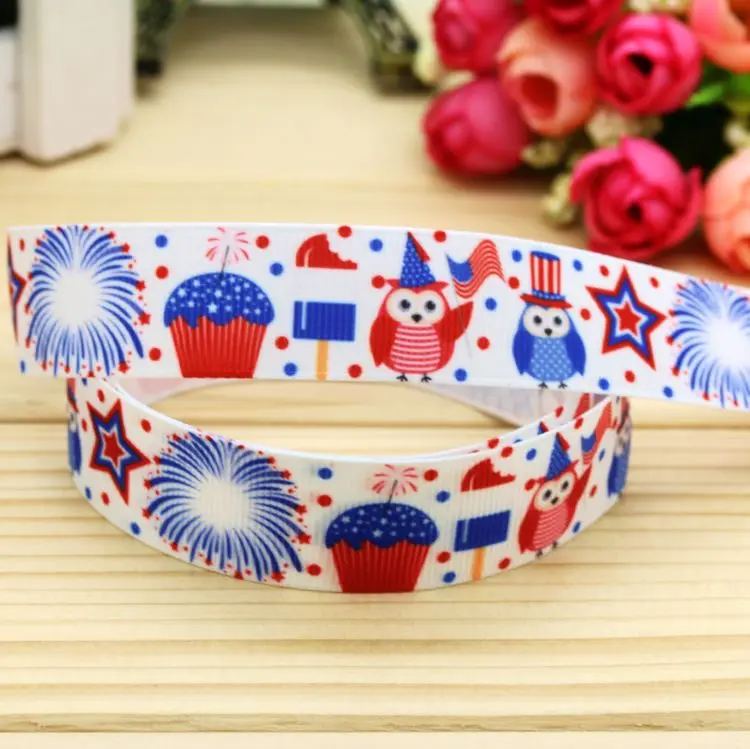 

7/8inch Free Shipping 4th Of July Owl Printed Grosgrain Ribbon Hairbow Headwear Party Decoration Diy Wholesale OEM 22mm P5422