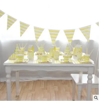 Новинка 2017 желтая полосатая посуда бумажный стаканчик одноразовая для детей дня