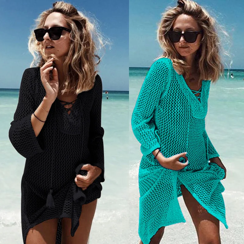 Пикантное летнее пляжное платье женское вязаное крючком бикини накидка пляжная