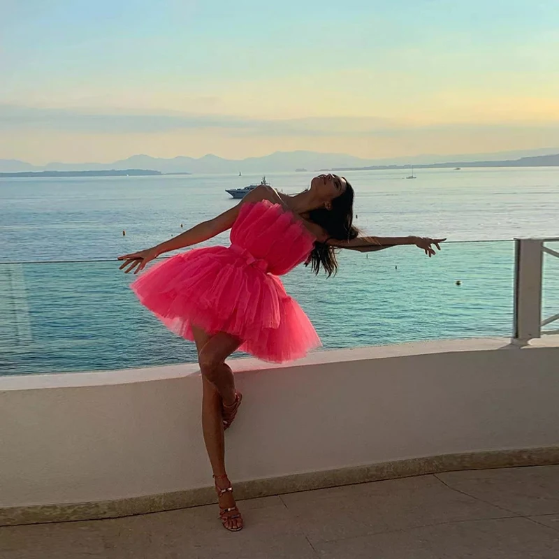 

2019 Elegat Rose Red Off Shoulder Summer Women Dress High Quality Sexy Mesh Sleeveless Mini Party Dresses Vestidos Wholesale