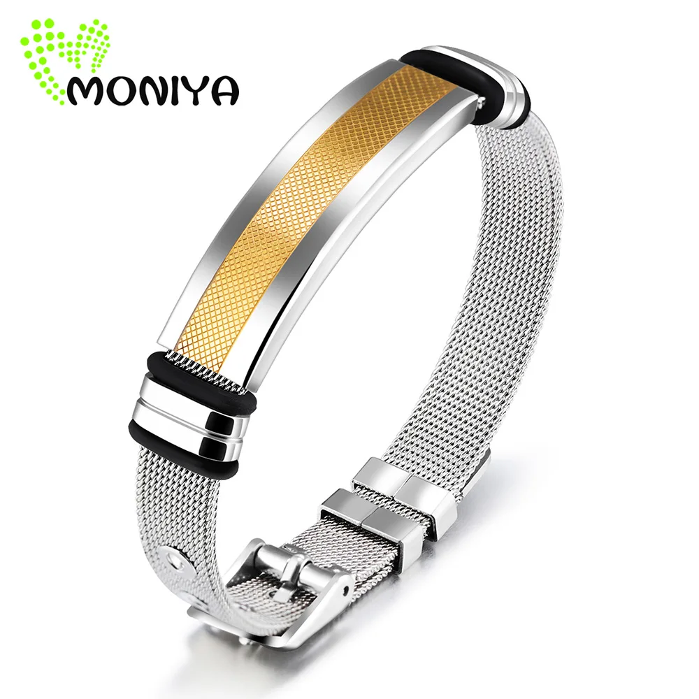 Moniya Fashion Men Bracelet Black Gold Color Stainless Steel Bangle For Boys Sporty Style Length Adjustable HGH877 | Украшения и