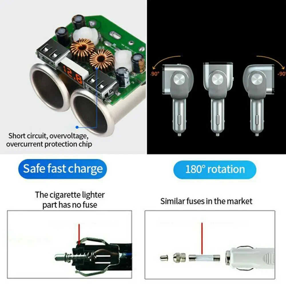 DC12-24V автомобиля ЖК-дисплей разветвитель прикуривателя с двумя портами USB Порты и разъёмы Мощность адаптер QC3.0 быстро Зарядное устройство розетка с Светодиодный индикатор