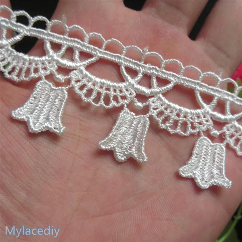 3 ярд слоновой кости Трубы цветок ручной работы вышитые Ткань Кружево пришитую