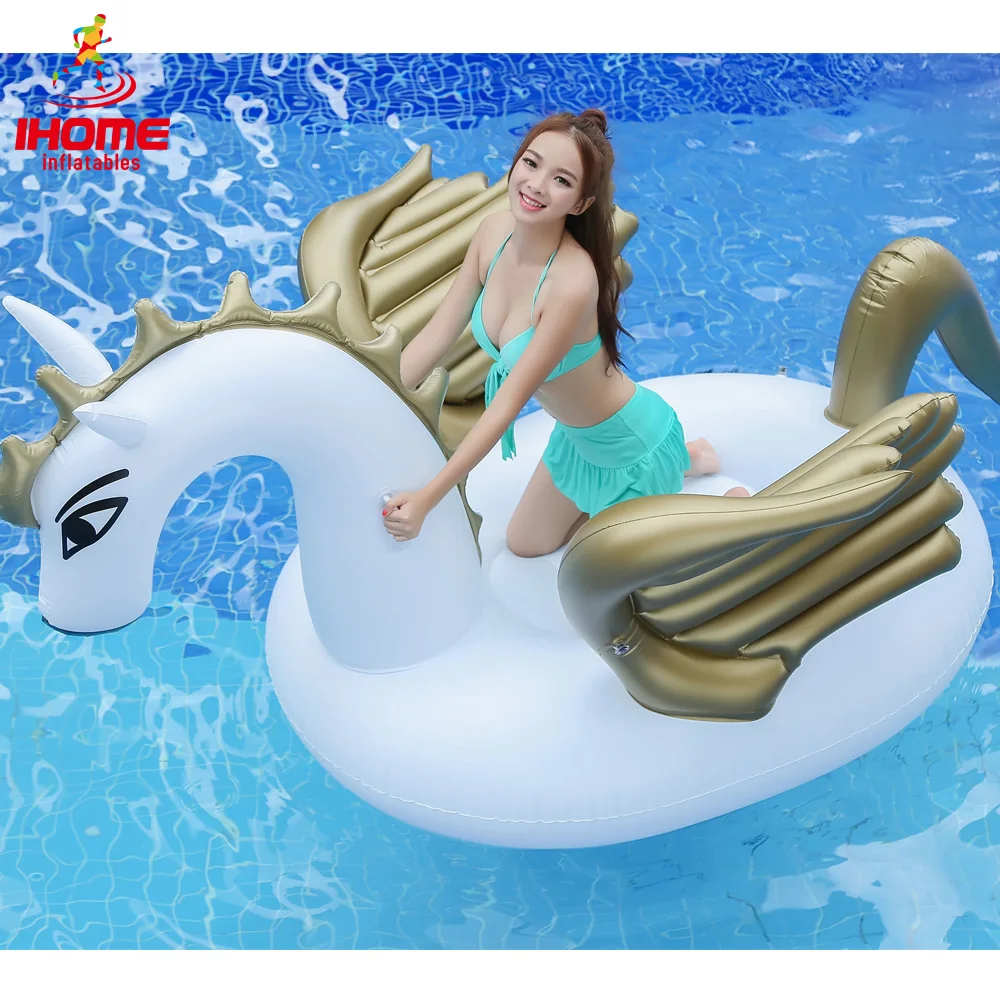 

HOT selling 2.5m 98 inch Giant Inflatable Unicorn Water Pool Floats White Pegasus Float Swimming Air Mattress Bed summer floats