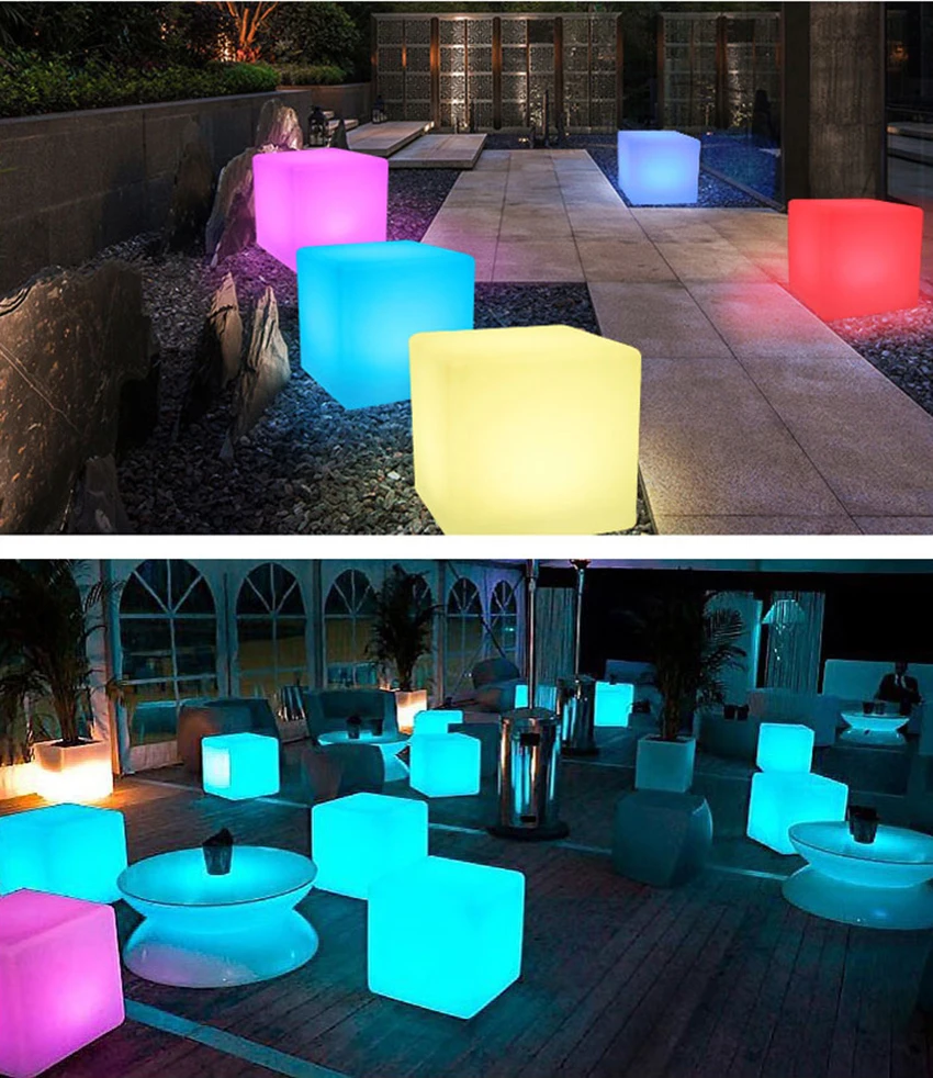 Современный светодиодный куб RGB стул Ночной светильник на открытом воздухе вечерние свадебные садовый Декор Светильник ing мебель бар куб стулья пластиковые настольные лампы