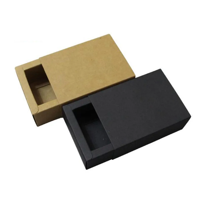 

500pcs Brown Black Drawer Paper Box Gift Jewelry Bow Tie Bakery Cookies Packaging Kraft Paper Boxes 14*7*3cm ZA6404