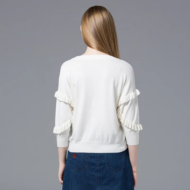 New Women Sweaters and Pullovers Casual Lace Sleeve O-Neck Sweater Solid Winter Simple Spring Summer Pull Femme Knitted Jumpers | Женская