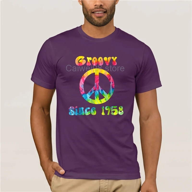 Индивидуальная футболка купить Hippie Peace ЗНАК Заводной с тех пор как 1958 60th подарок