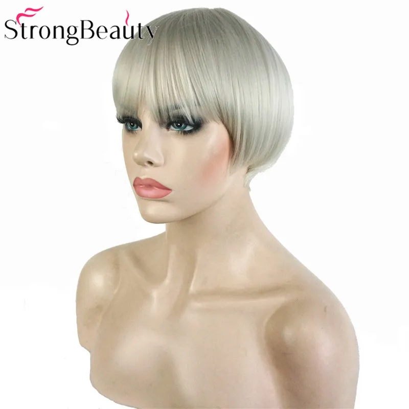 StrongBeauty синтетический белый серый короткий парик Боб волосы термостойкие