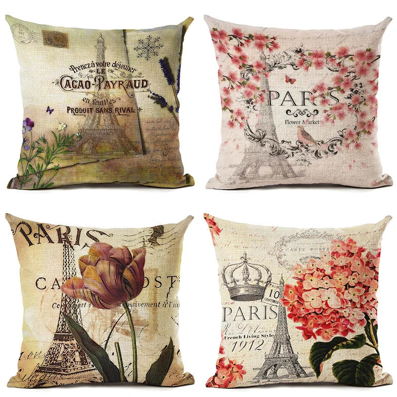 Диванная подушка с принтом Эйфелевой башни хлопковое постельное бельё