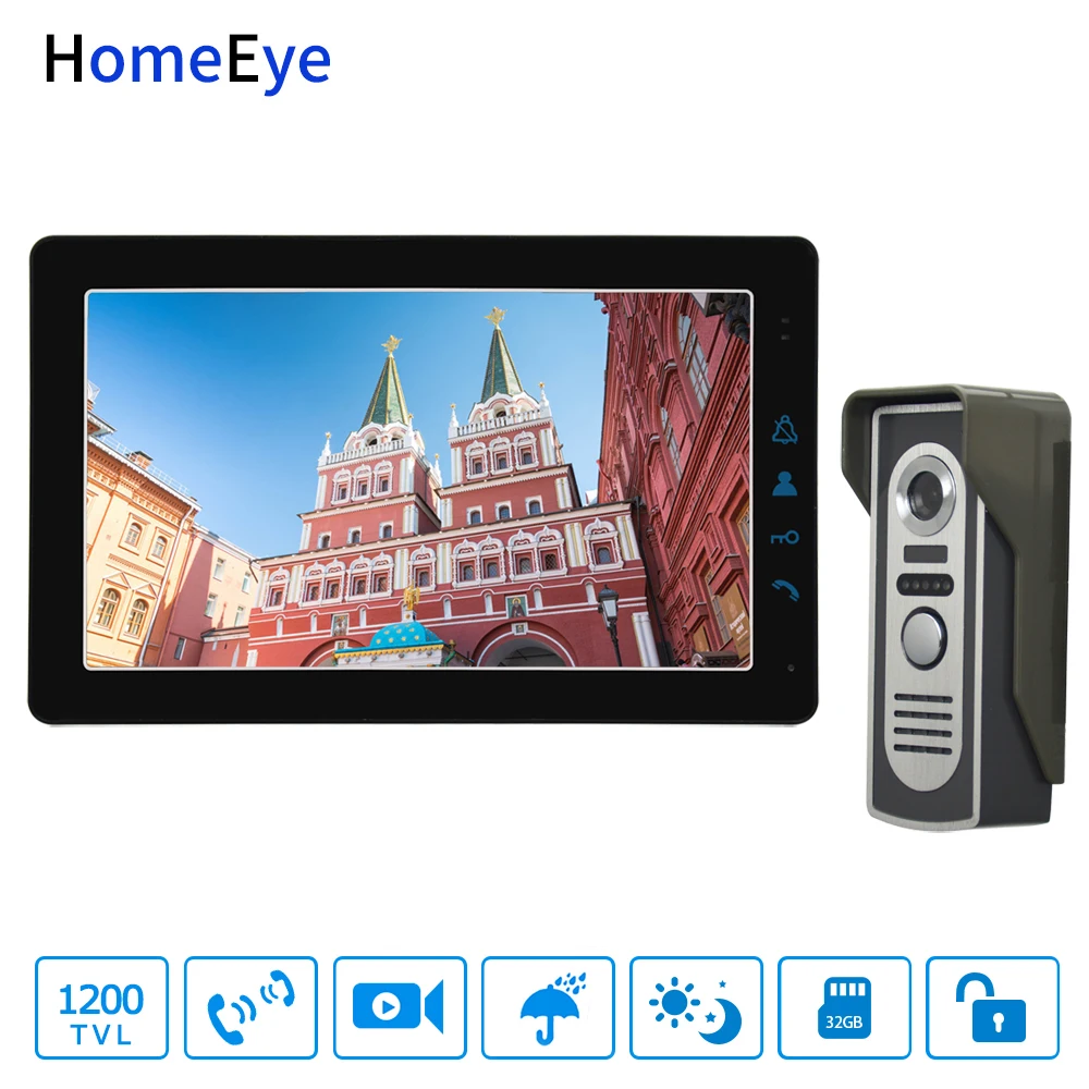 Видеодомофон HomeEye 9 ''с 4 проводами двухсторонний домофон с передачей