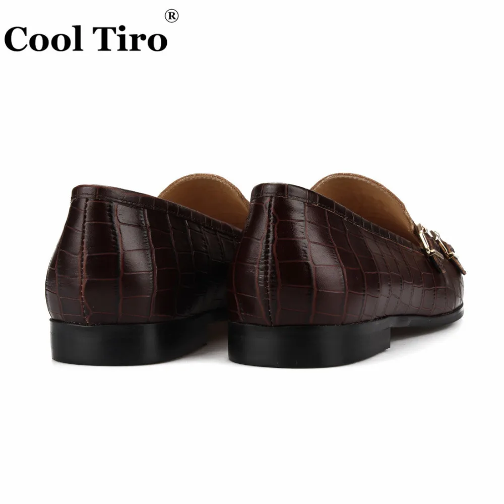 COOL TIRO Crocodile print Double-Monk Loafers Men Moccasins SmokingSlippers Wedding Dress Shoes Men's Flats Casual Leather | Обувь