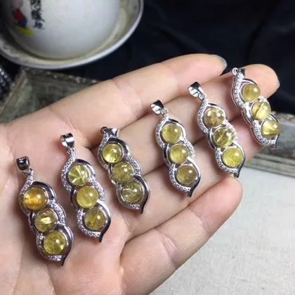 1pce натуральный Rutilated Кварц зеленый bean кулон рок кристалл pisum форма для подвески |