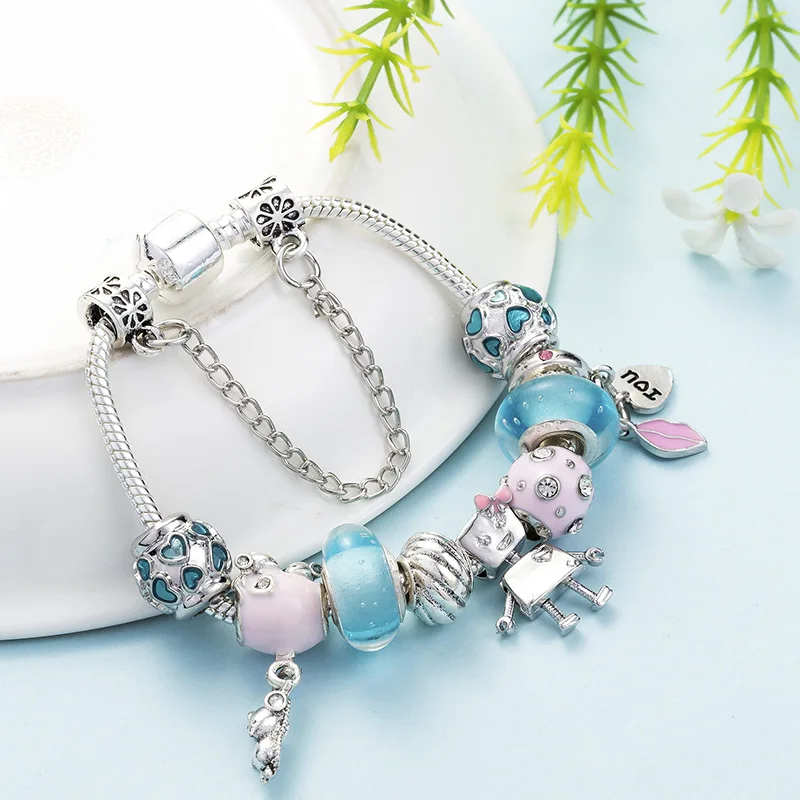 Kawaii bella bot robot pink heart beads оригинальные браслеты с сердечками очаровательные модные