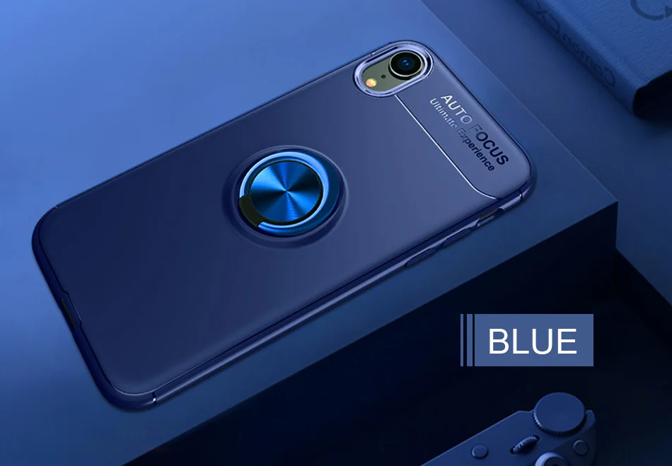 Blue Роскошный противоударный кольцевой чехол для iphone X, XR, XS, Max, полный Чехол для iphone 7, 8, 6, 6s PLus, мягкий силиконовый чехол-держатель - Цвет: Blue