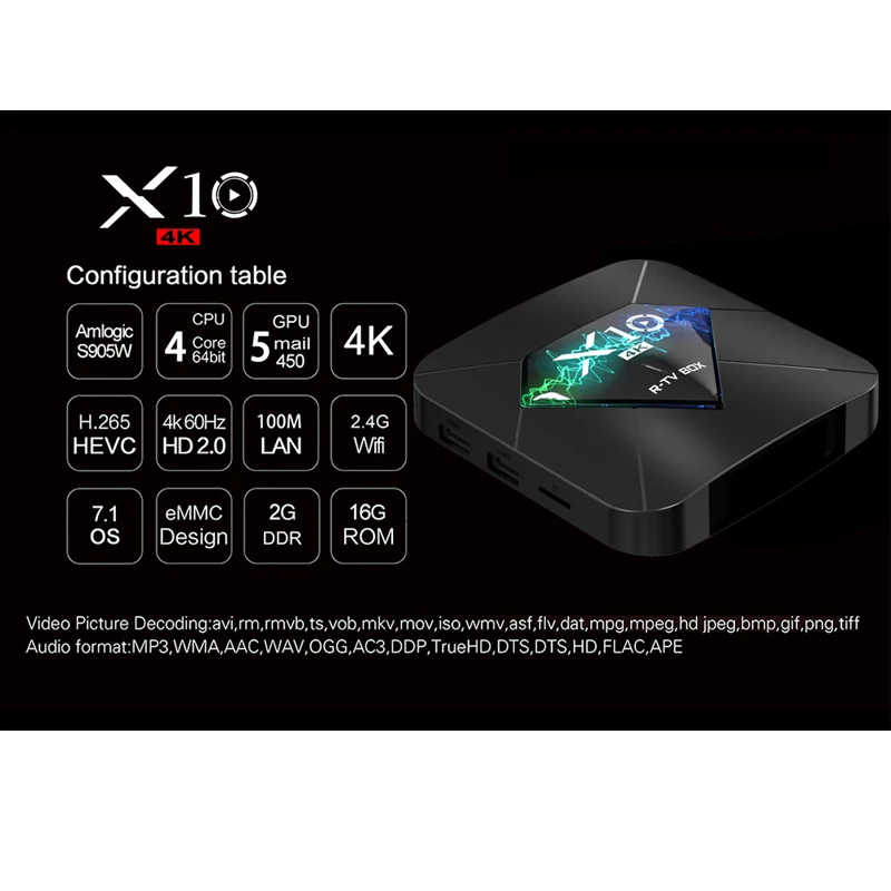 Смарт Android ТВ бокс X10 7 1 Amlogic S905W четырехъядерный 2 ГБ/16 ГБ 4 г WiFi 4K H.265 UHD HDMI 0 смарт