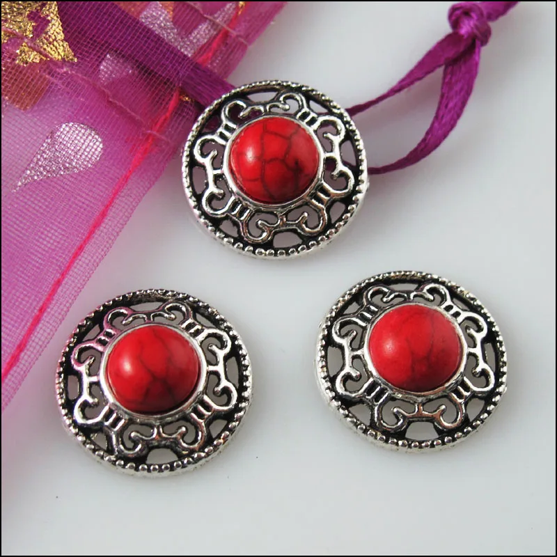 18 шт Ретро тибетский серебряный красный круглый Подвески Разъемы мм|round charm|round