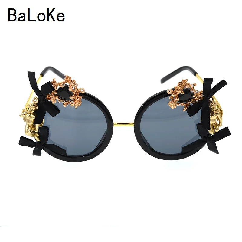 Женские солнцезащитные очки в стиле барокко черные круглые для вечеринки