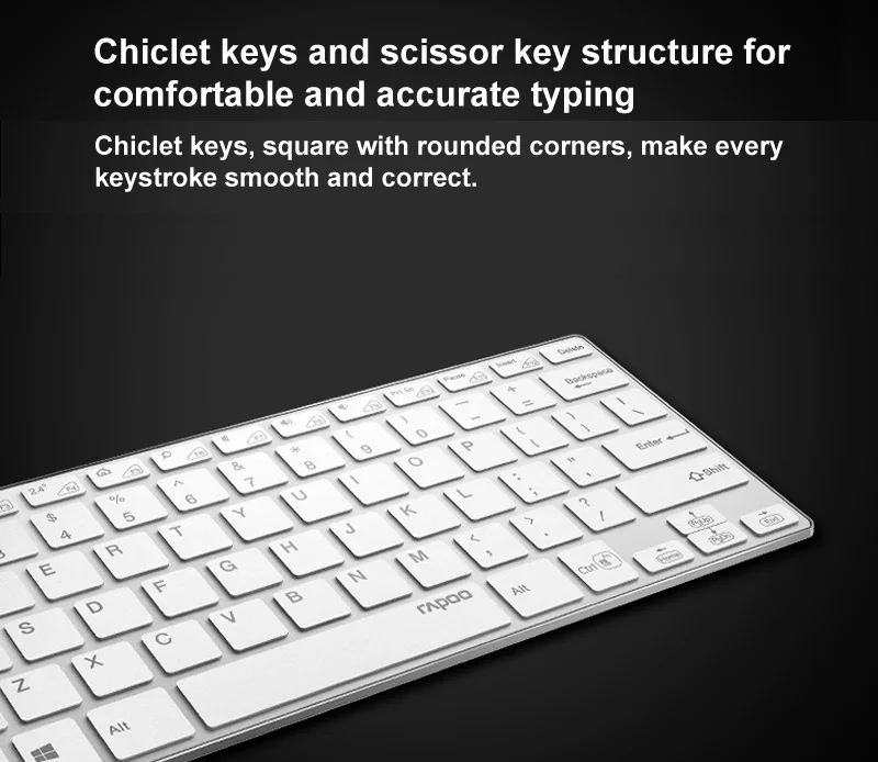 Rapoo Multi-mode Wireless Keyboard Switch Between Bluetooth& 2.4G Connect 3 Devices Silent Keypad Optical Mouse Set for Tablet