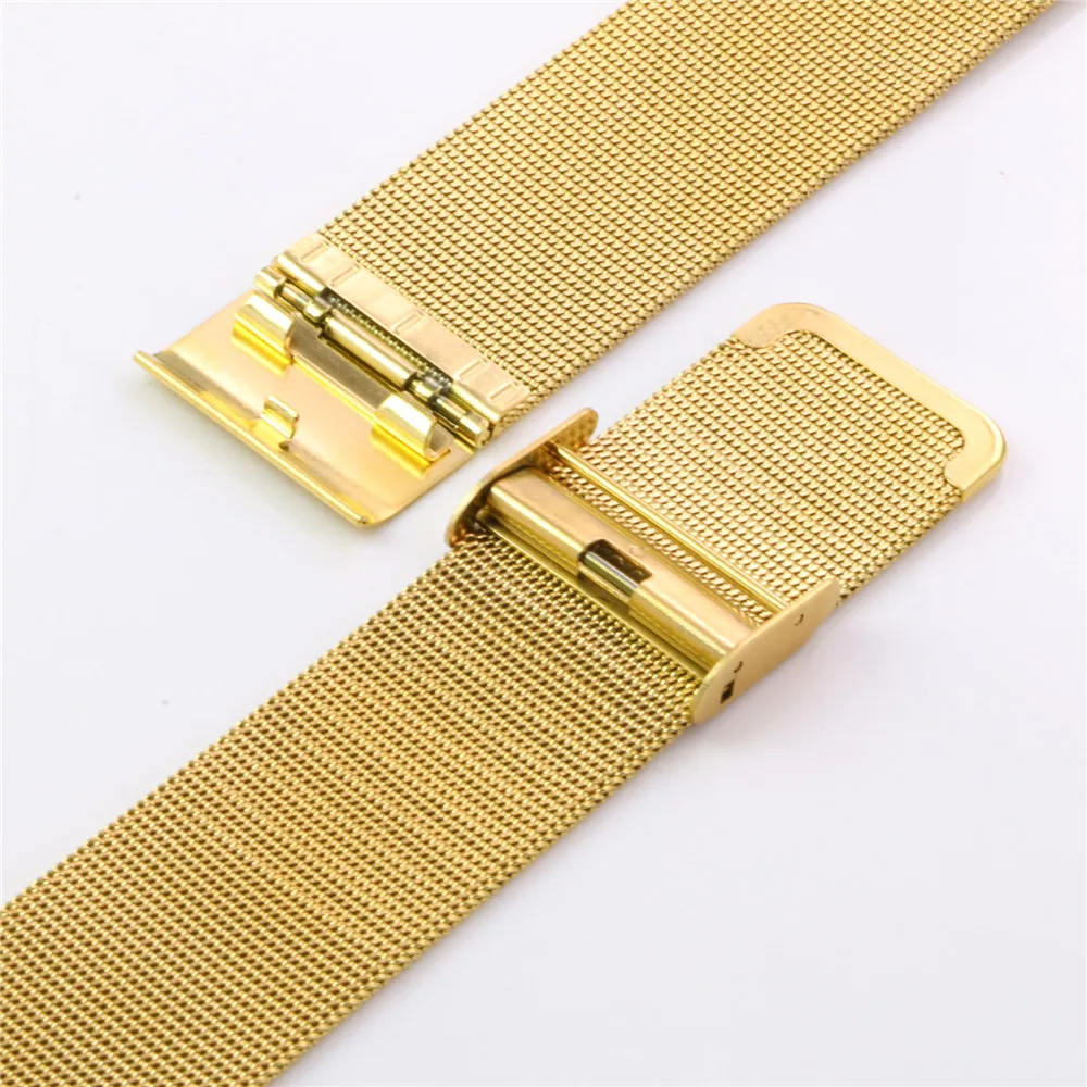 

Women Men Golden Stainless Steel Watch Band 20mm 22mm Fine Mesh Metal Strap Replacement Bracelet Clasp Watchbands Accessories