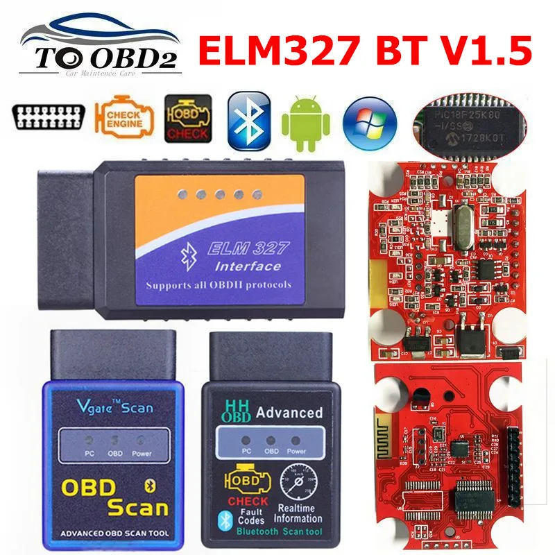

ELM327 V1.5 HW Bluetooth OBD2 Scanner with PIC18F25K80 Chip VGATE OBDII Scan Tool CAN-BUS Works FOR Android Torque/PC