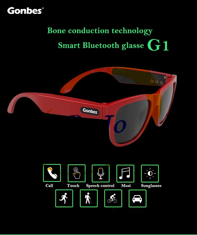 구매 Gombes-최신 블루투스 헤드폰 선글라스, 음악 마이크 골전도 헤드셋 터치 컨트롤 근시 렌즈와 호환 가능