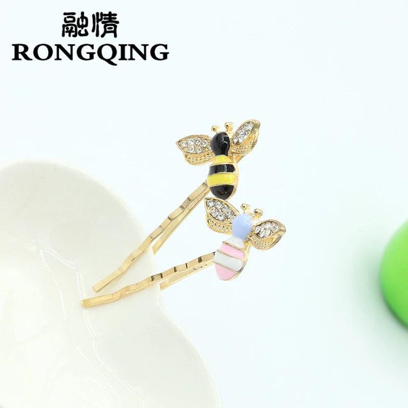 RONGQING 2 шт./лот корейские модные милые заколки для волос со стразами и пчелами