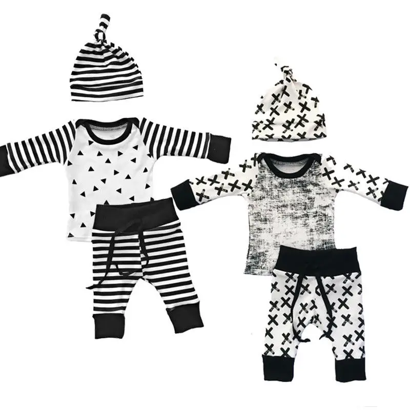 

Newborn Kid Toddler Baby Boy Girl Long Sleeve Outfit Top Pants Legging Hat Cotton Casua Clothes 3PCS Set