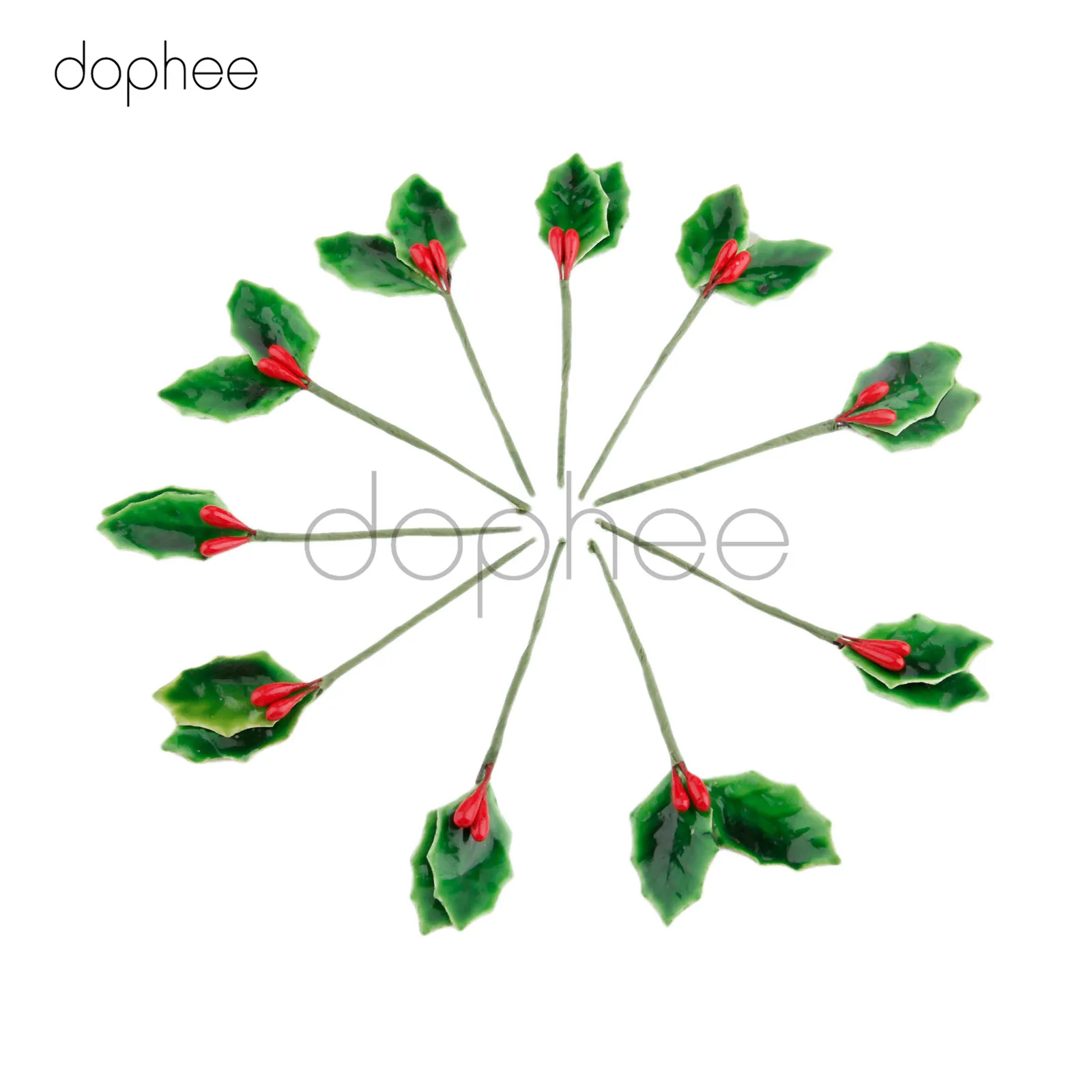 Dophee 10 шт Искусственные листья+ ягоды Холли для свадебной вечеринки, украшения дома, сделай сам, Рождественский Искусственный лист, цветок, шелковые листья