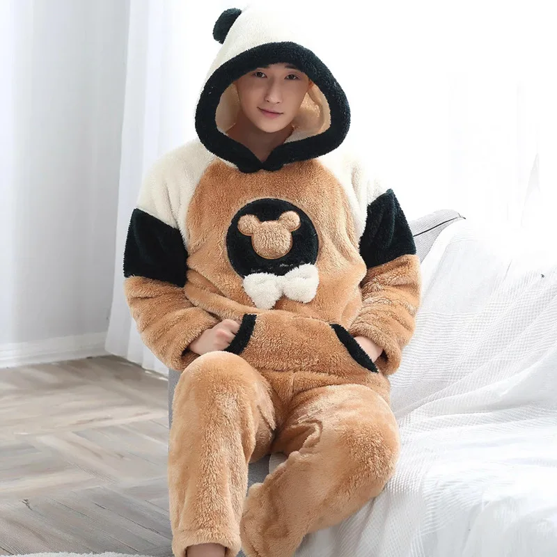 Пижамный комплект с милым мультяшным медведем мягкие теплые коричневые
