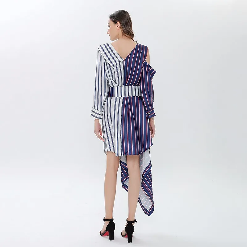 TWOTWINSTYLE рубашка в полоску сексуальное платье женские Лоскутные Повседневные
