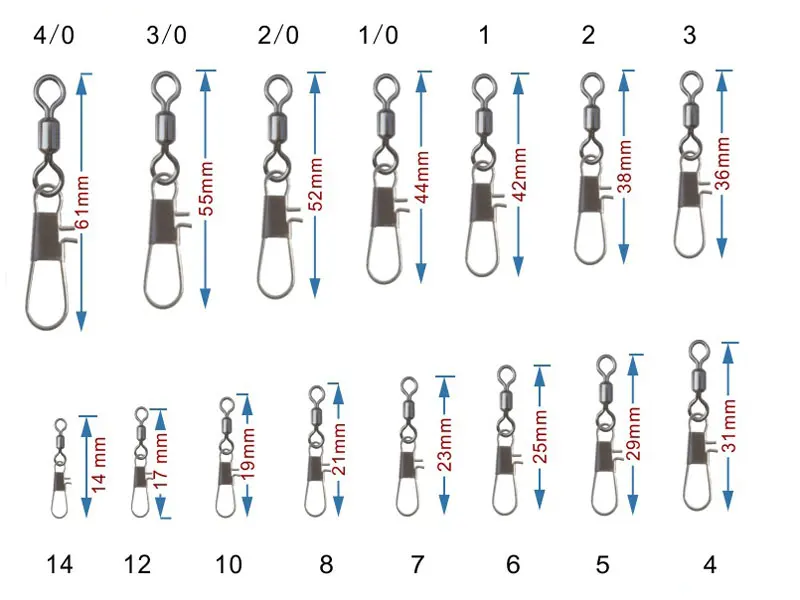 

[1000PCS] Rolling Swivels with Interlock Sanp Fishing Swivels Snap Fishing Accessory Size #1/0 To #14