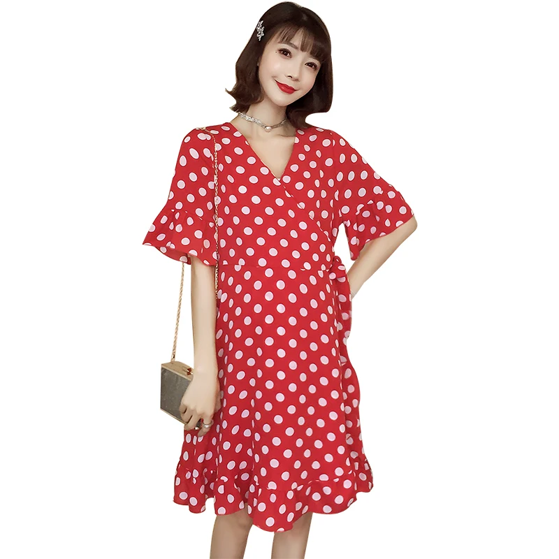 2019 Новое поступление лето платье для беременных женщина в милый горошек большой