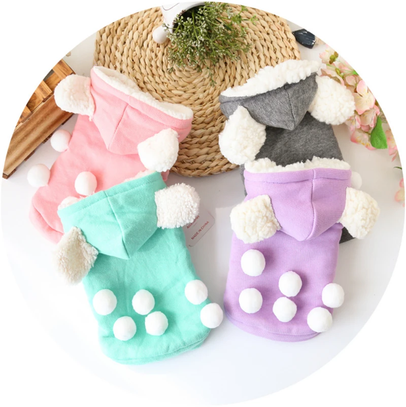 Little Balls Lovely Ear Yorkie Fleece Thick Coat Jackets Hoodies Clothing Chihuahua Dogs Products Pet Cats Autumn Winter 17ZF162 | Дом и сад