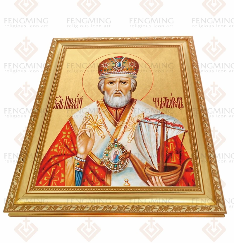 Золотая религиозная бижутерия фоторамки с изображением Святейшего Валентина