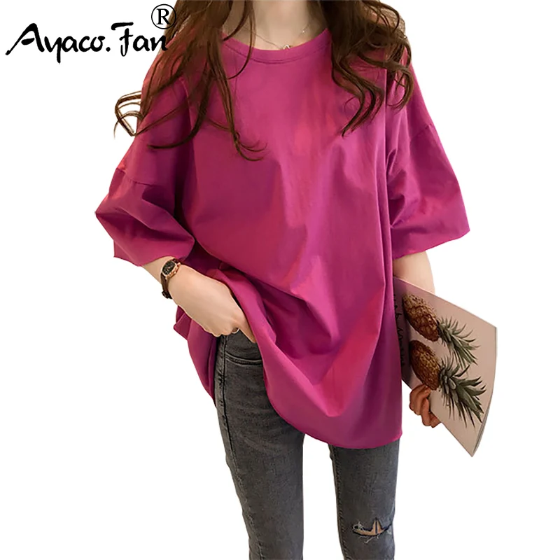 

Candy Color Short Sleeve Loose T-Shirts Girls Summer 2019 New Cool O-Neck Boyfriend Student Women T-Shirt Lady Tops Plus Size
